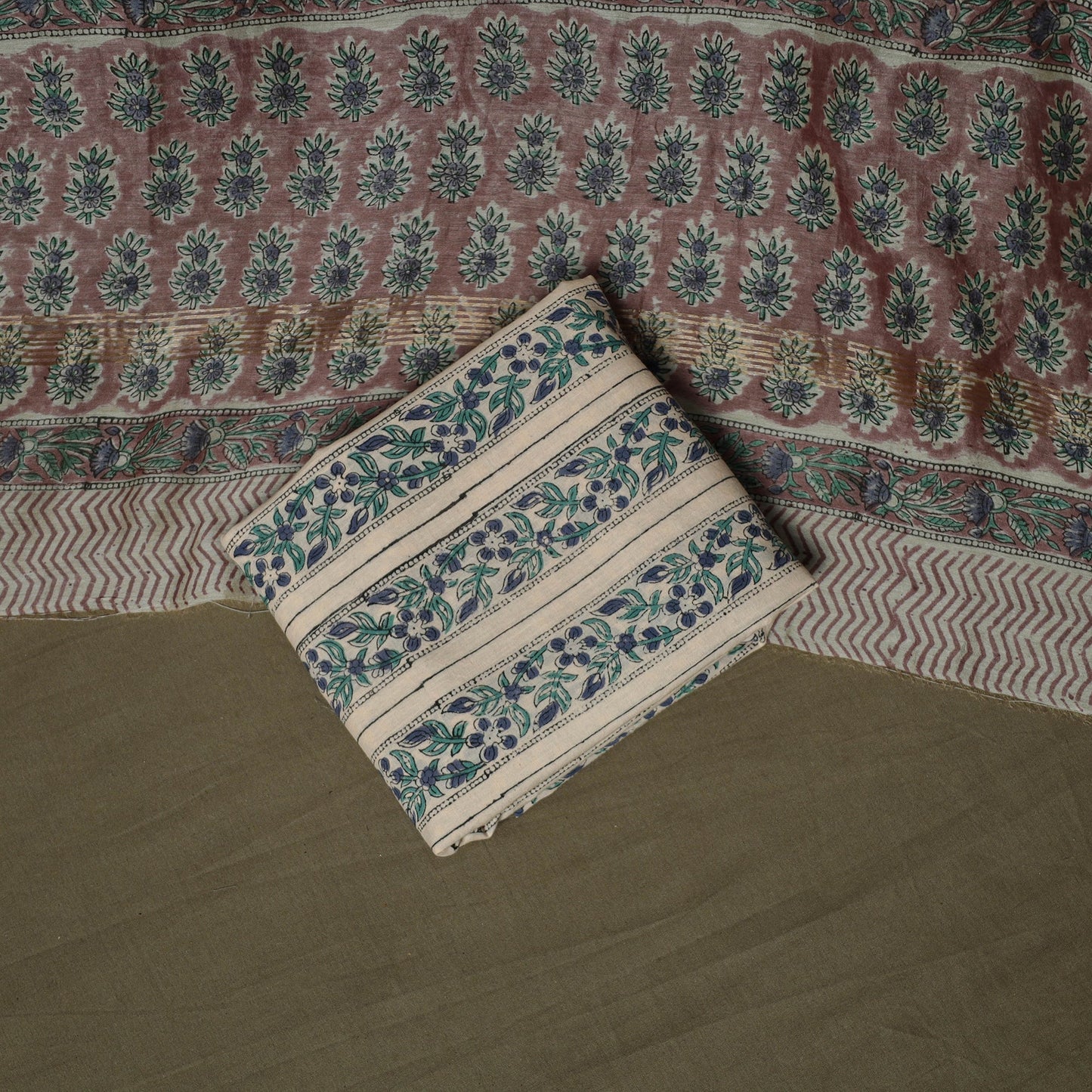 Maheshwari silk hand block sanganeri print 3pc unstitched