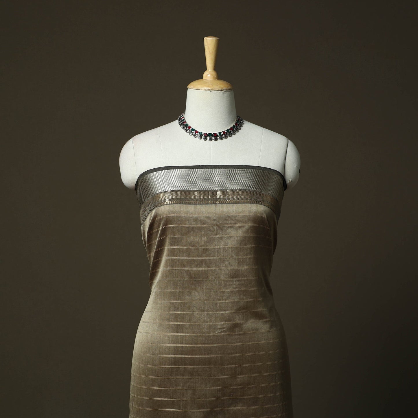 Maheshwari silk handloom zari stripes 2pc unstitched dress
