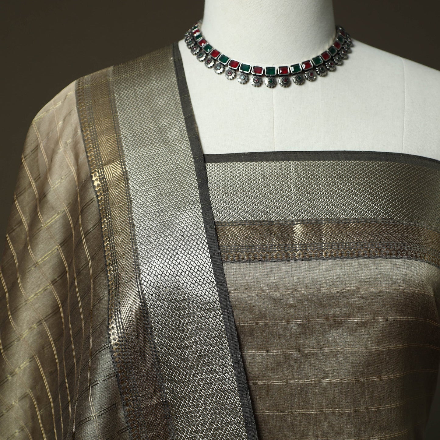 Maheshwari silk handloom zari stripes 2pc unstitched dress