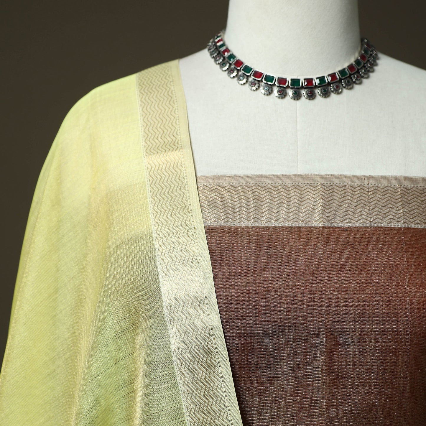 Maheshwari silk tissue zari handloom 2pc unstitched dress