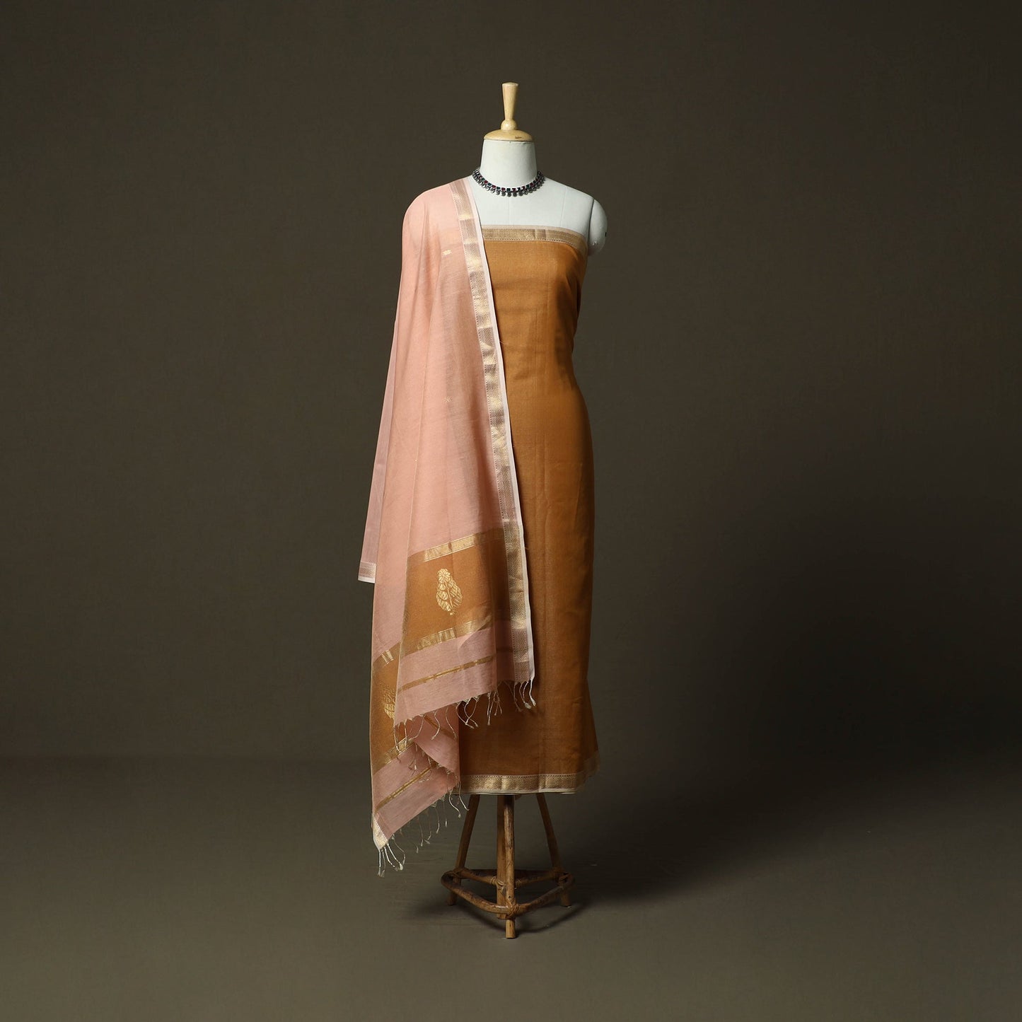 Maheshwari silk tissue zari handloom 2pc unstitched dress
