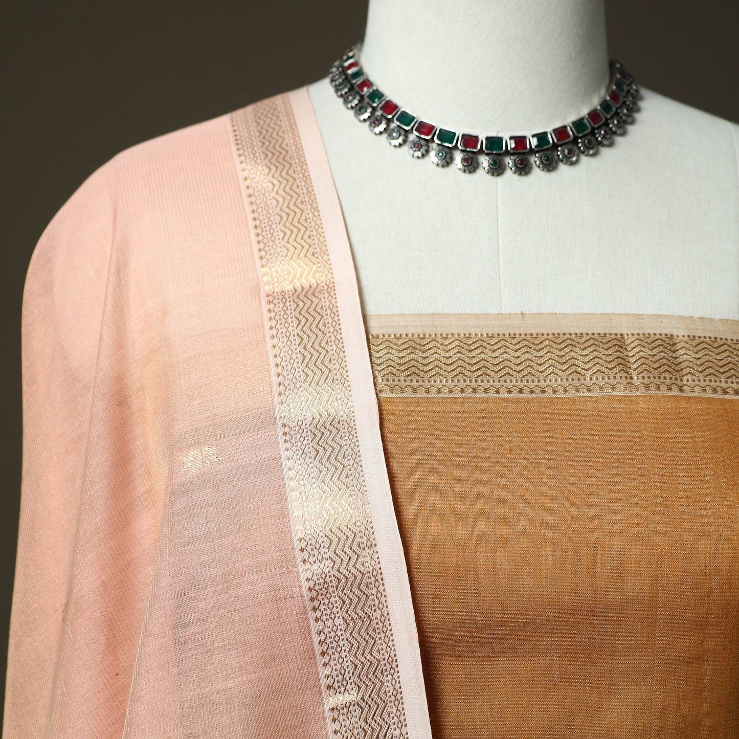 Maheshwari silk tissue zari handloom 2pc unstitched dress
