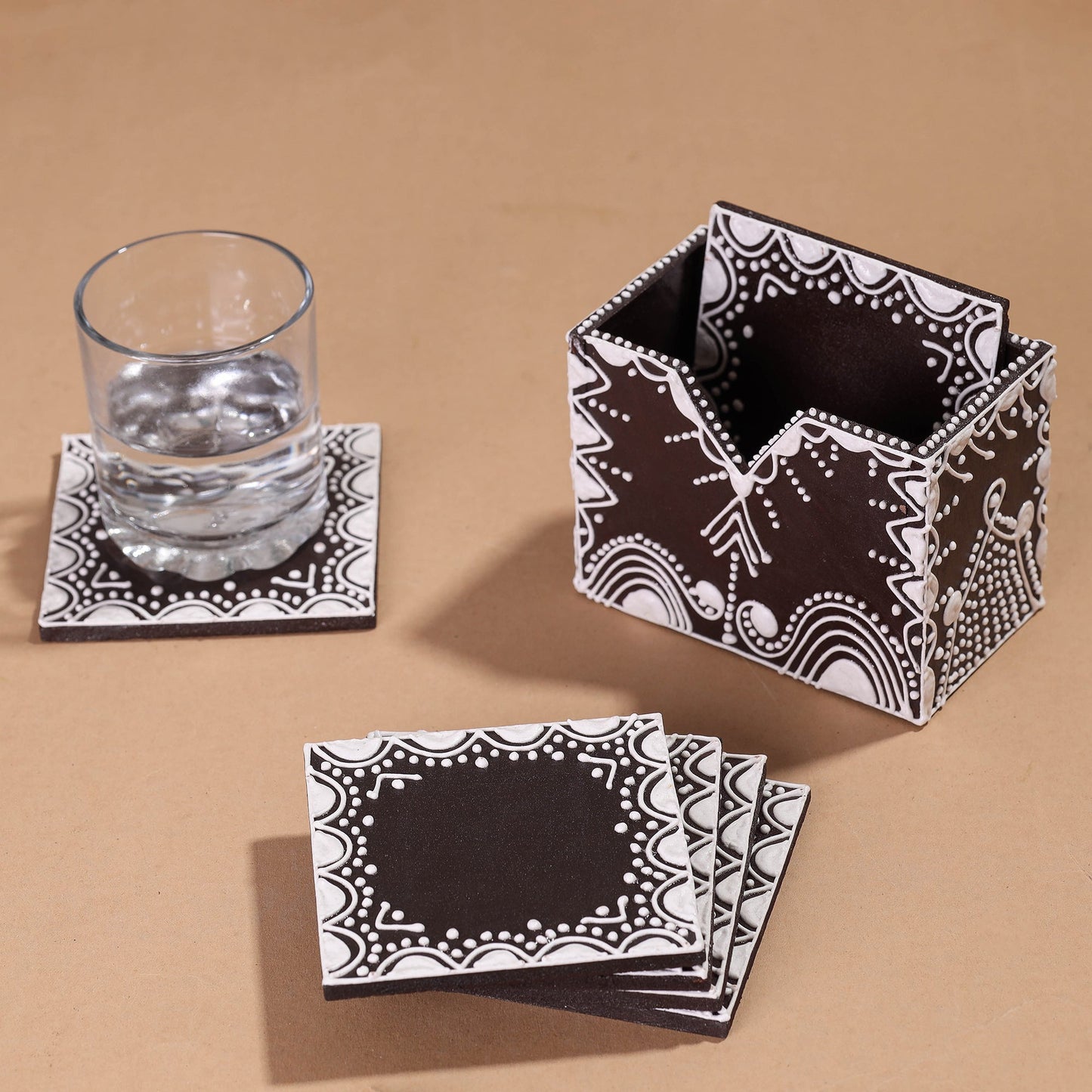  Mandana Art Handpainted Paper Mache Coasters 