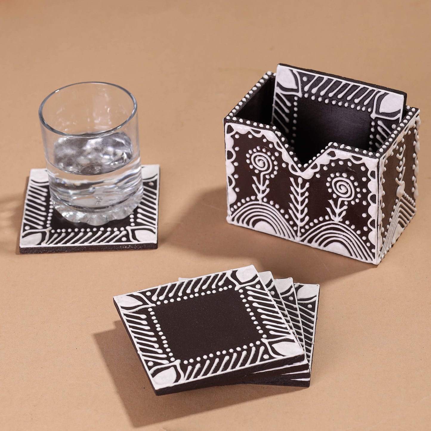  Mandana Art Handpainted Paper Mache Coasters 