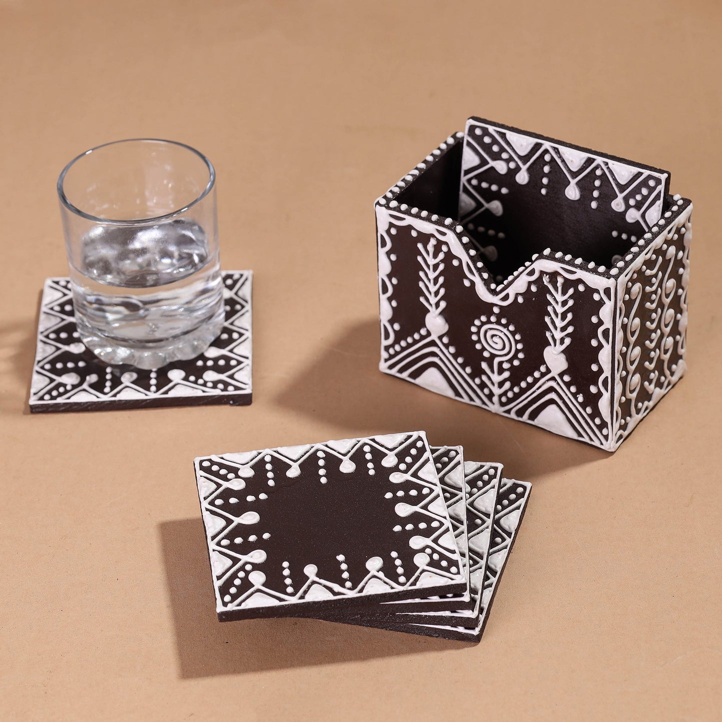  Mandana Art Handpainted Paper Mache Coasters 