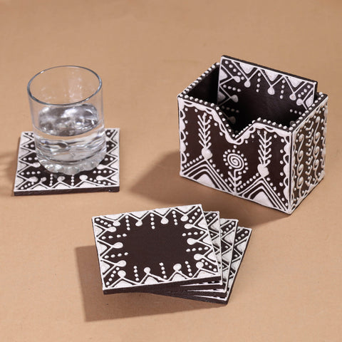  Mandana Art Handpainted Paper Mache Coasters 