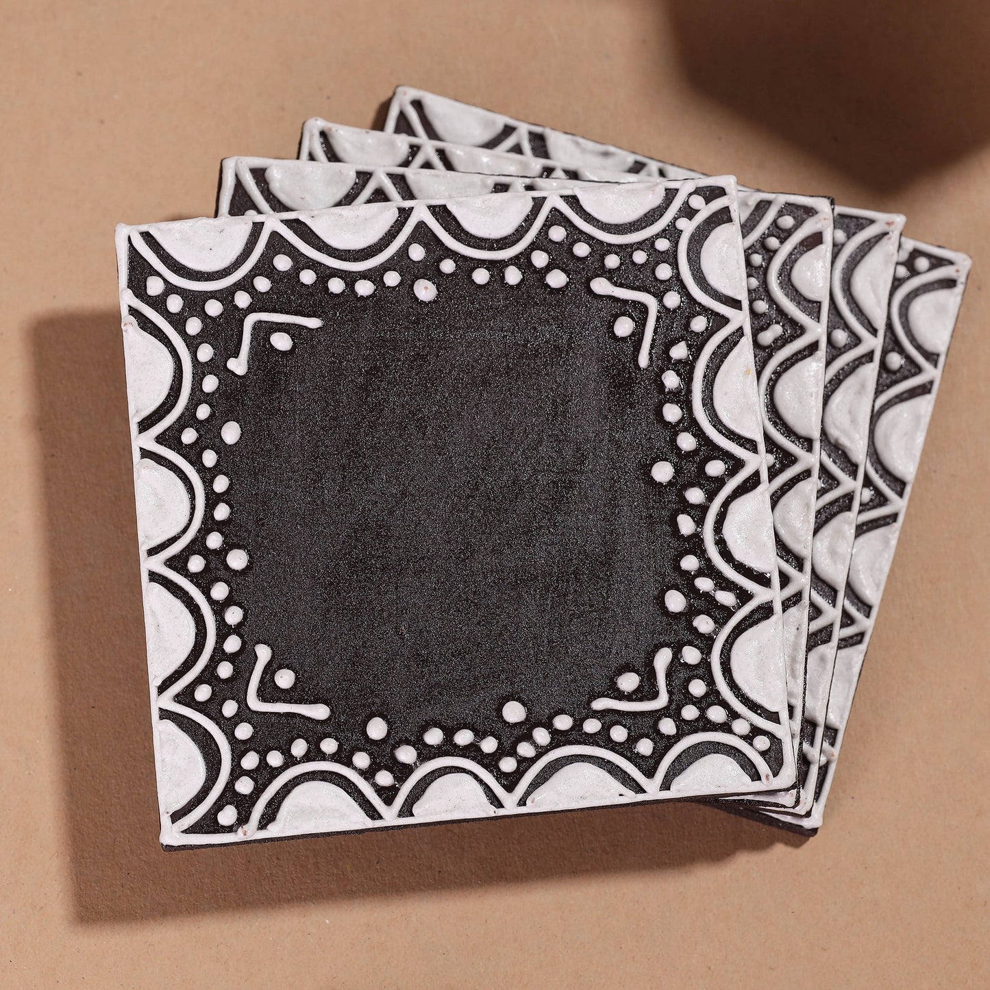  Mandana Art Handpainted Paper Mache Coasters 