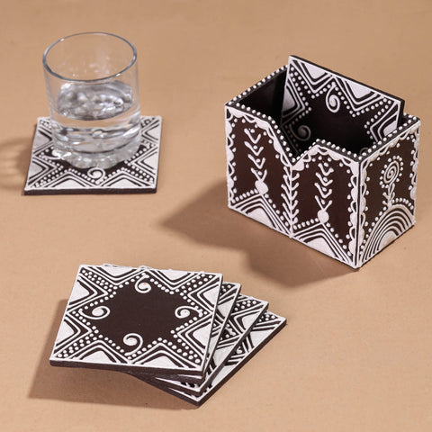  Mandana Art Handpainted Paper Mache Coasters 