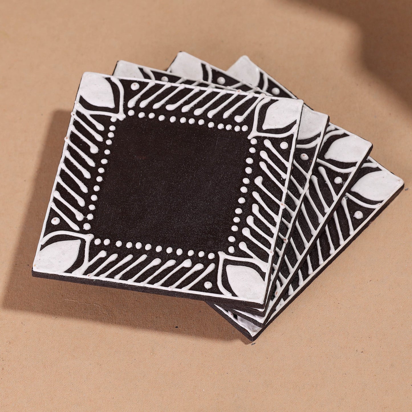  Mandana Art Handpainted Paper Mache Coasters 