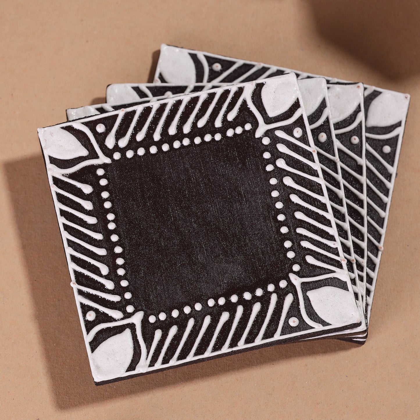  Mandana Art Handpainted Paper Mache Coasters 