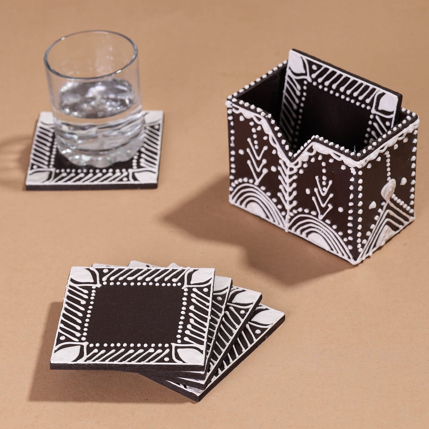  Mandana Art Handpainted Paper Mache Coasters 