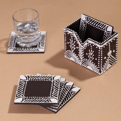  Mandana Art Handpainted Paper Mache Coasters 