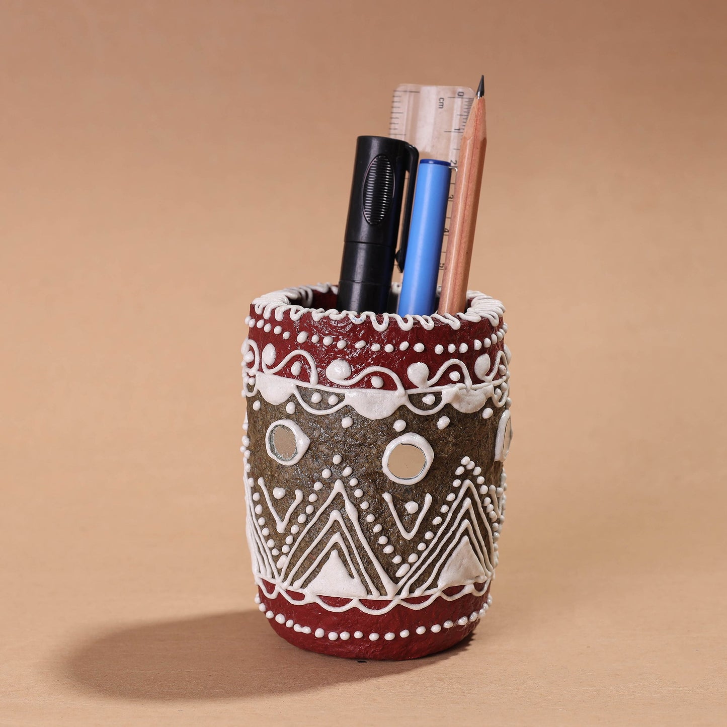  Mandana Art Handpainted Paper Mache Pen Stand 