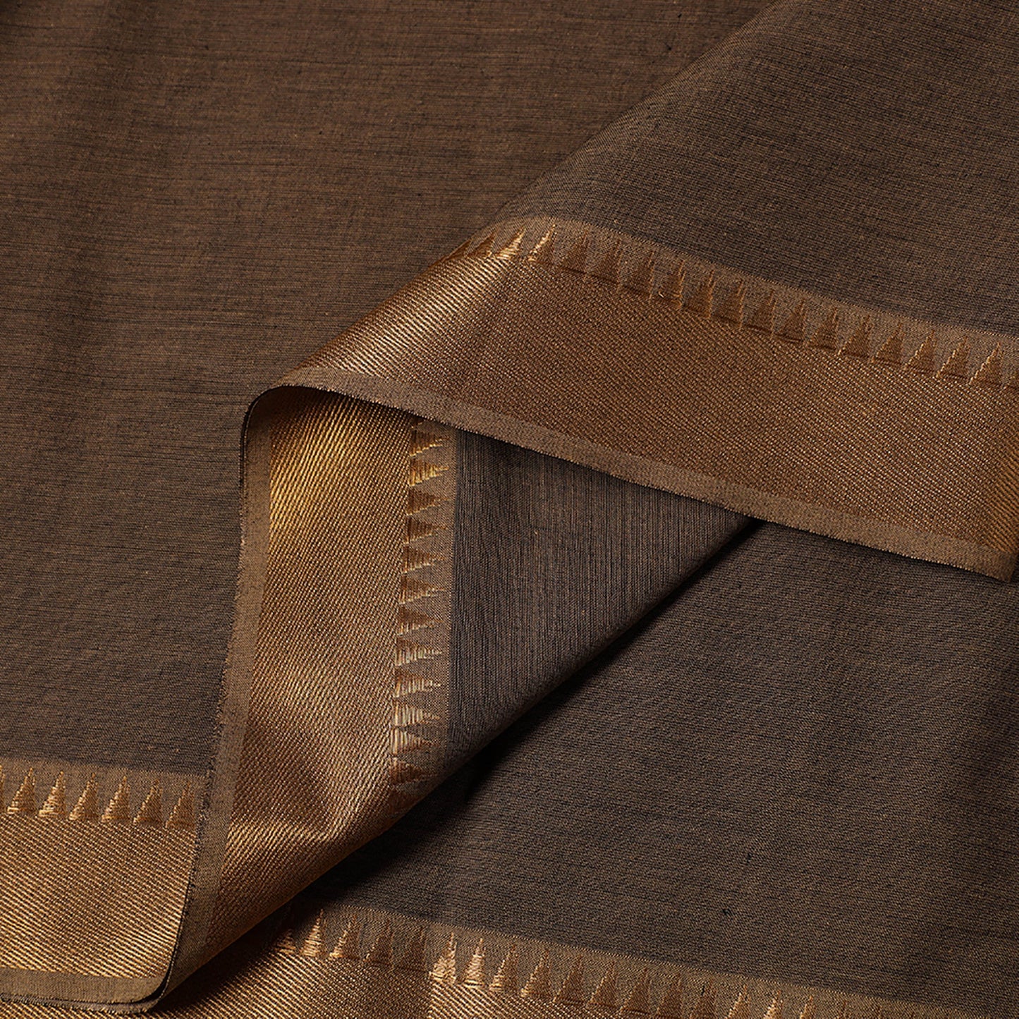  Brown Mangalagiri Cotton Fabric with Zari Border 