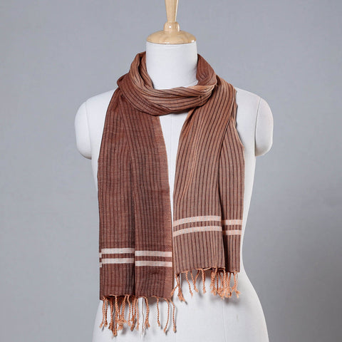 Brown - Mangalagiri Cotton Handloom Stole with Tassels