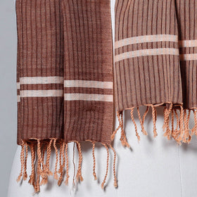 Brown - Mangalagiri Cotton Handloom Stole with Tassels