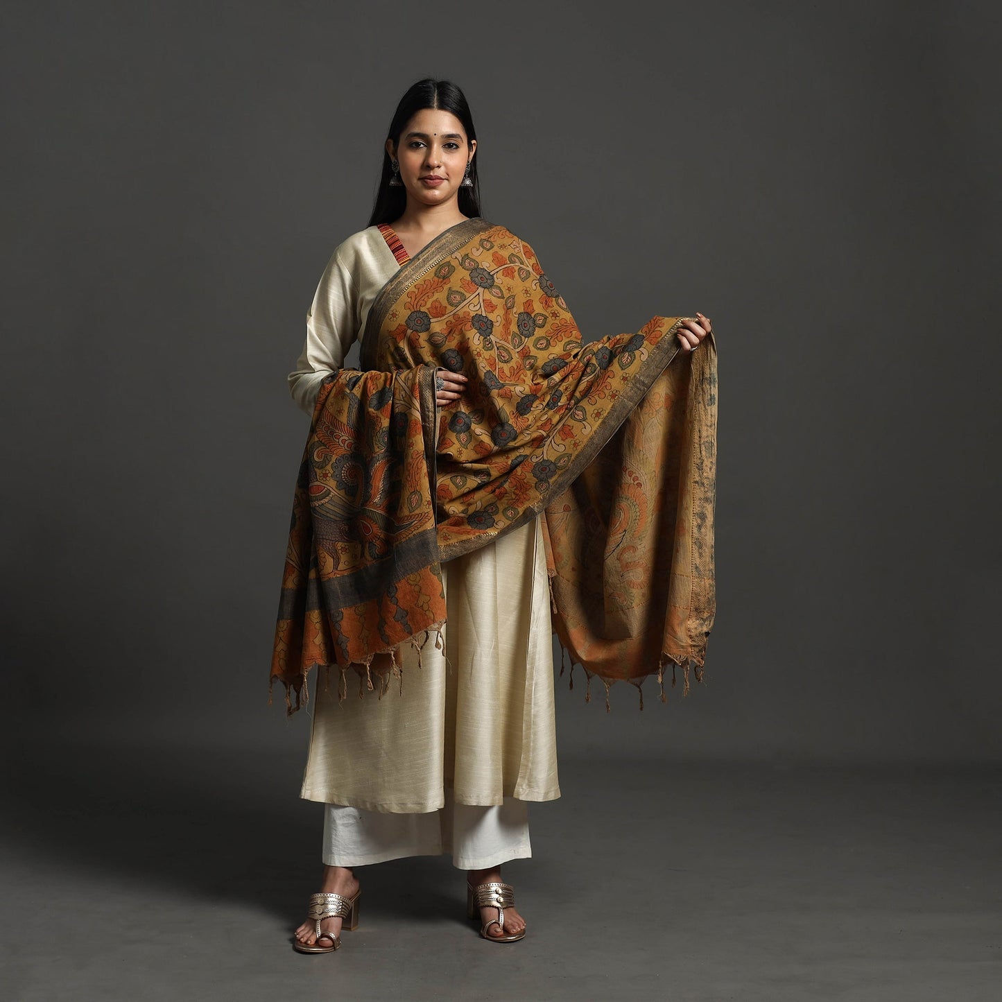 Brown - mangalagiri cotton handpainted pen work kalamkari