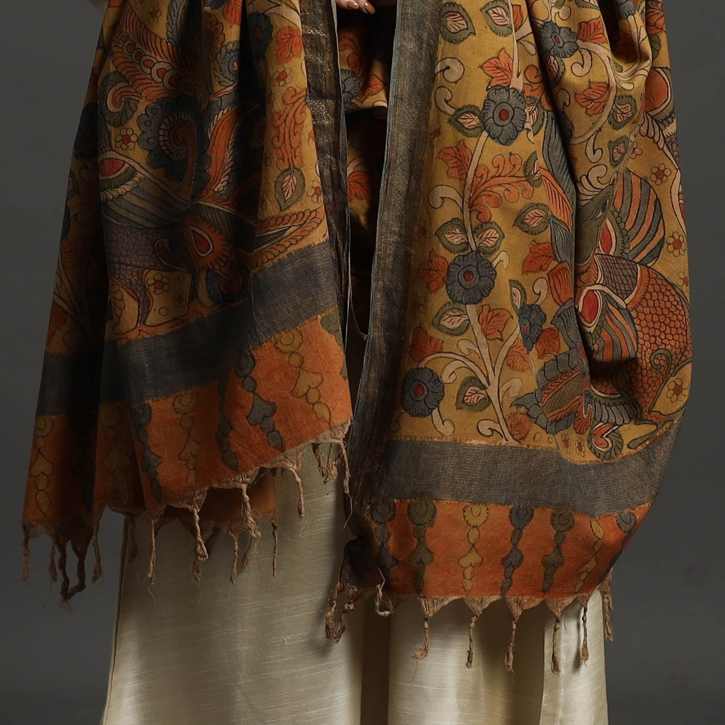 Brown - mangalagiri cotton handpainted pen work kalamkari