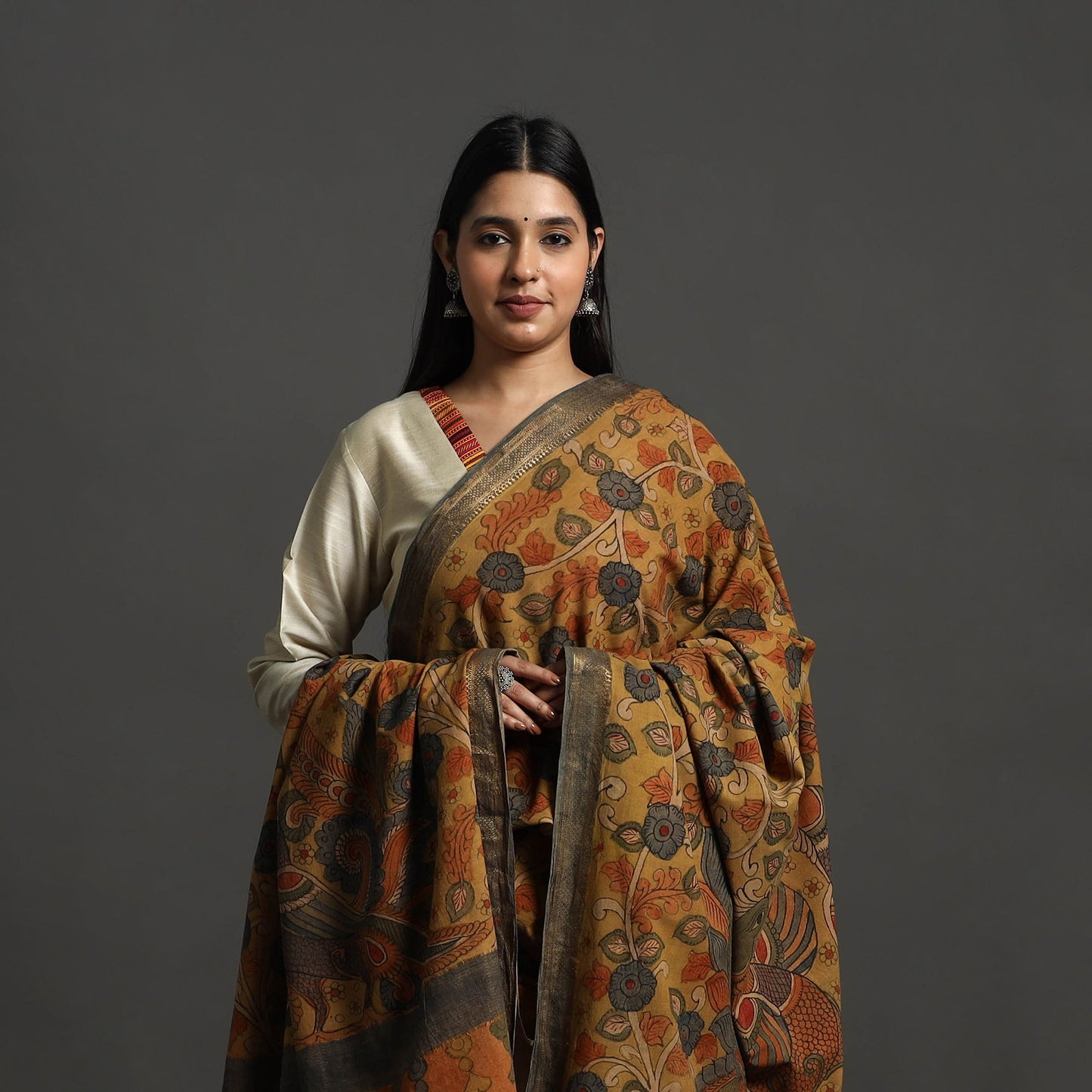 Brown - mangalagiri cotton handpainted pen work kalamkari