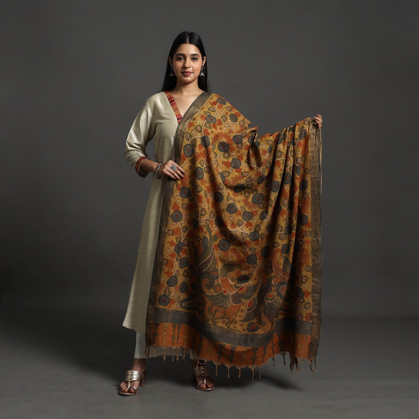 Brown - mangalagiri cotton handpainted pen work kalamkari