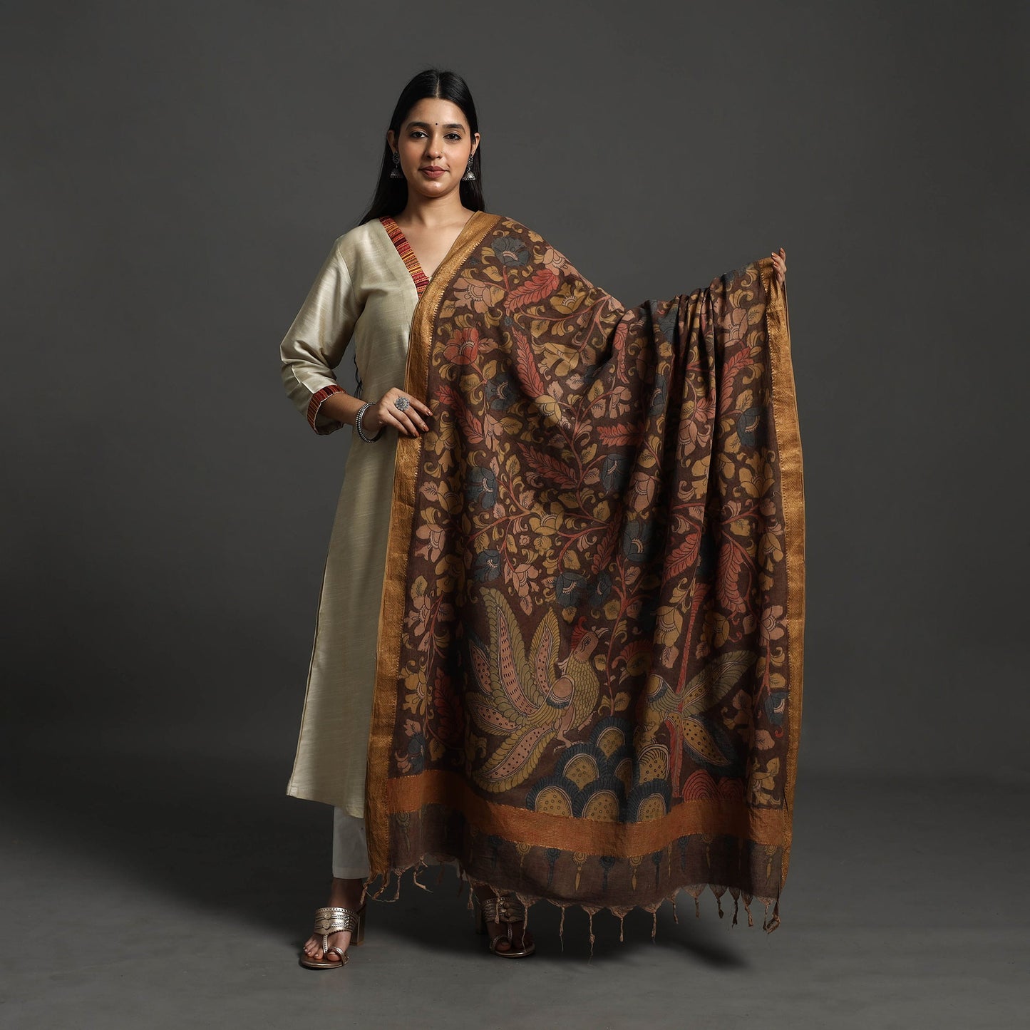 Brown - mangalagiri cotton handpainted pen work kalamkari