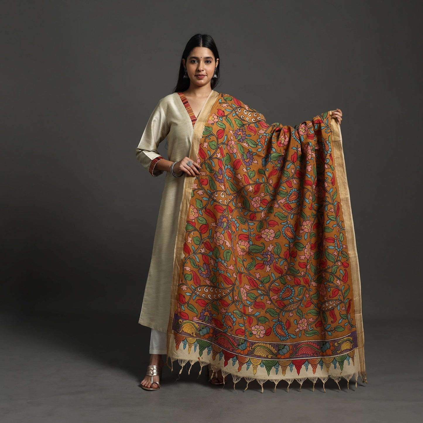 Brown - mangalagiri cotton handpainted pen work kalamkari