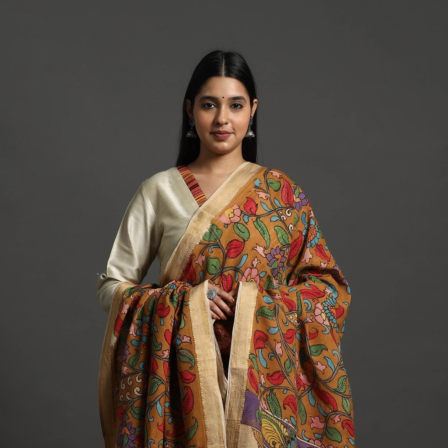 Brown - mangalagiri cotton handpainted pen work kalamkari