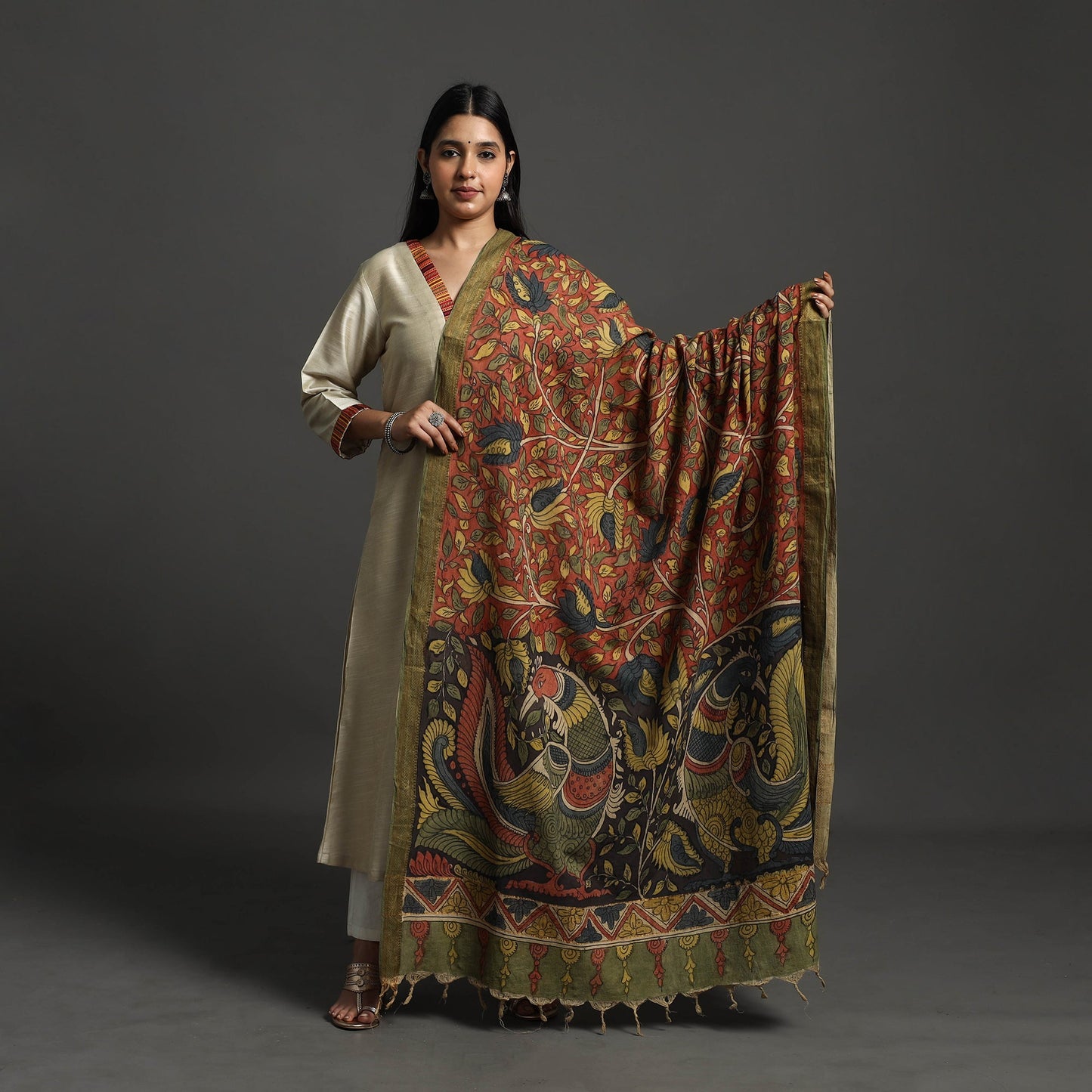 Brown - mangalagiri cotton handpainted pen work kalamkari