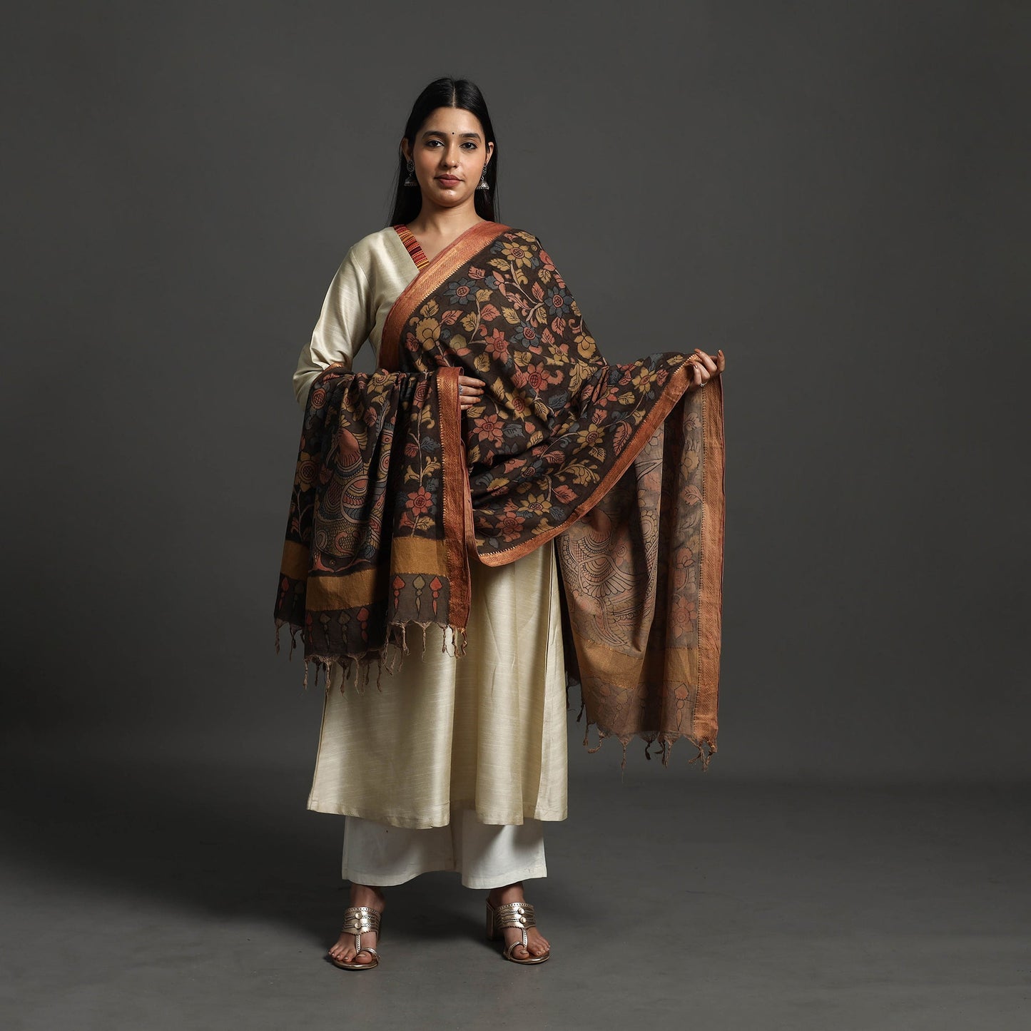 Brown - mangalagiri cotton handpainted pen work kalamkari