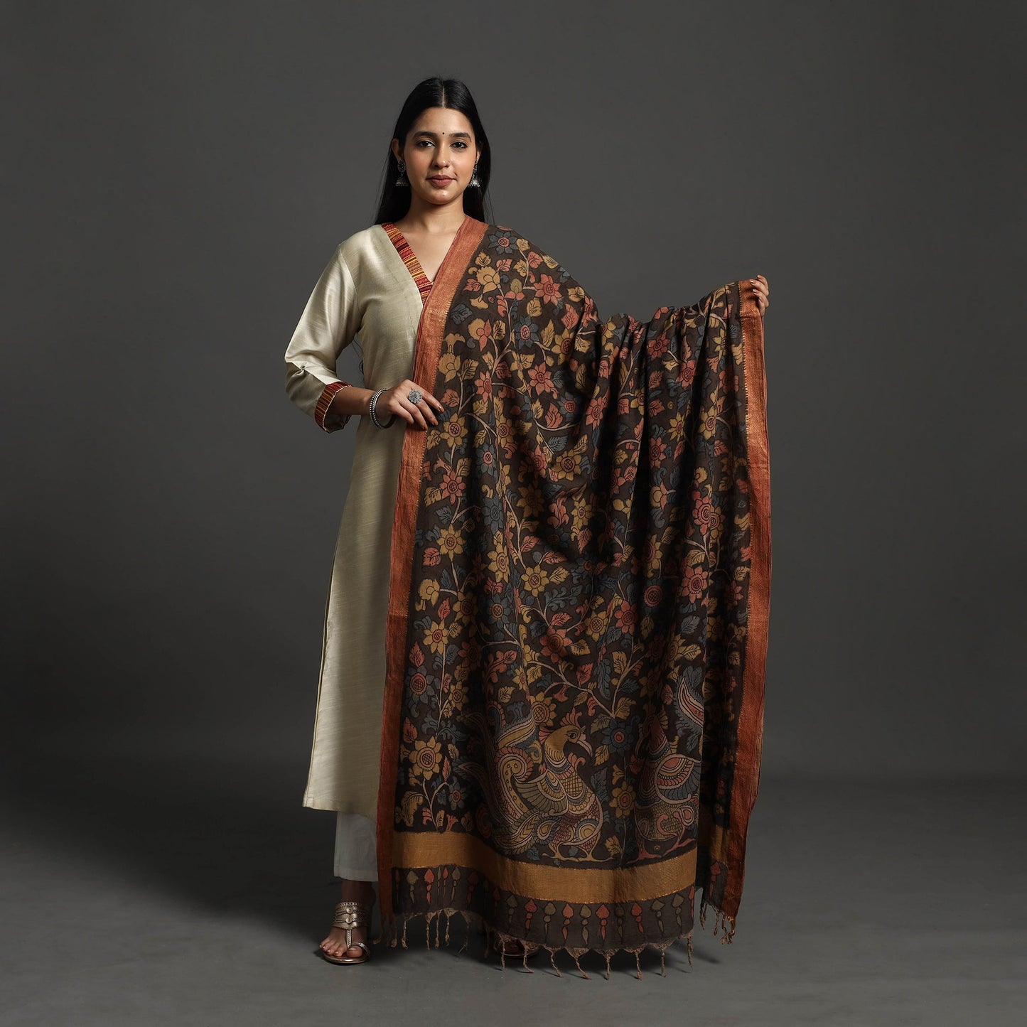 Brown - mangalagiri cotton handpainted pen work kalamkari