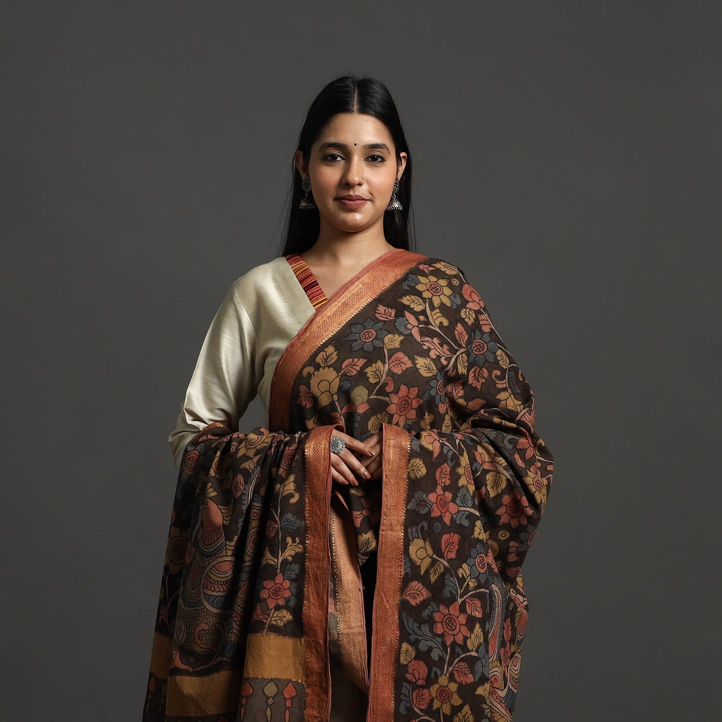 Brown - mangalagiri cotton handpainted pen work kalamkari