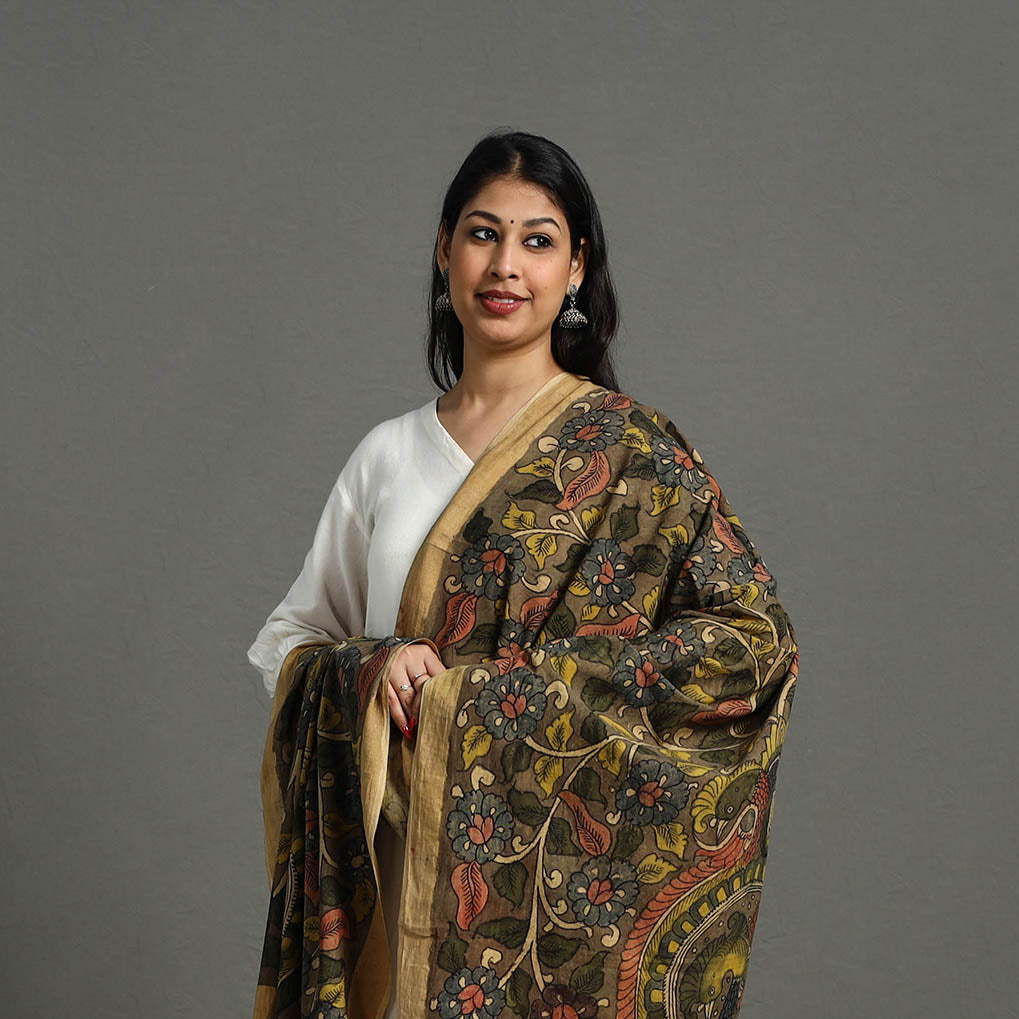 Brown - mangalagiri cotton handpainted pen work kalamkari