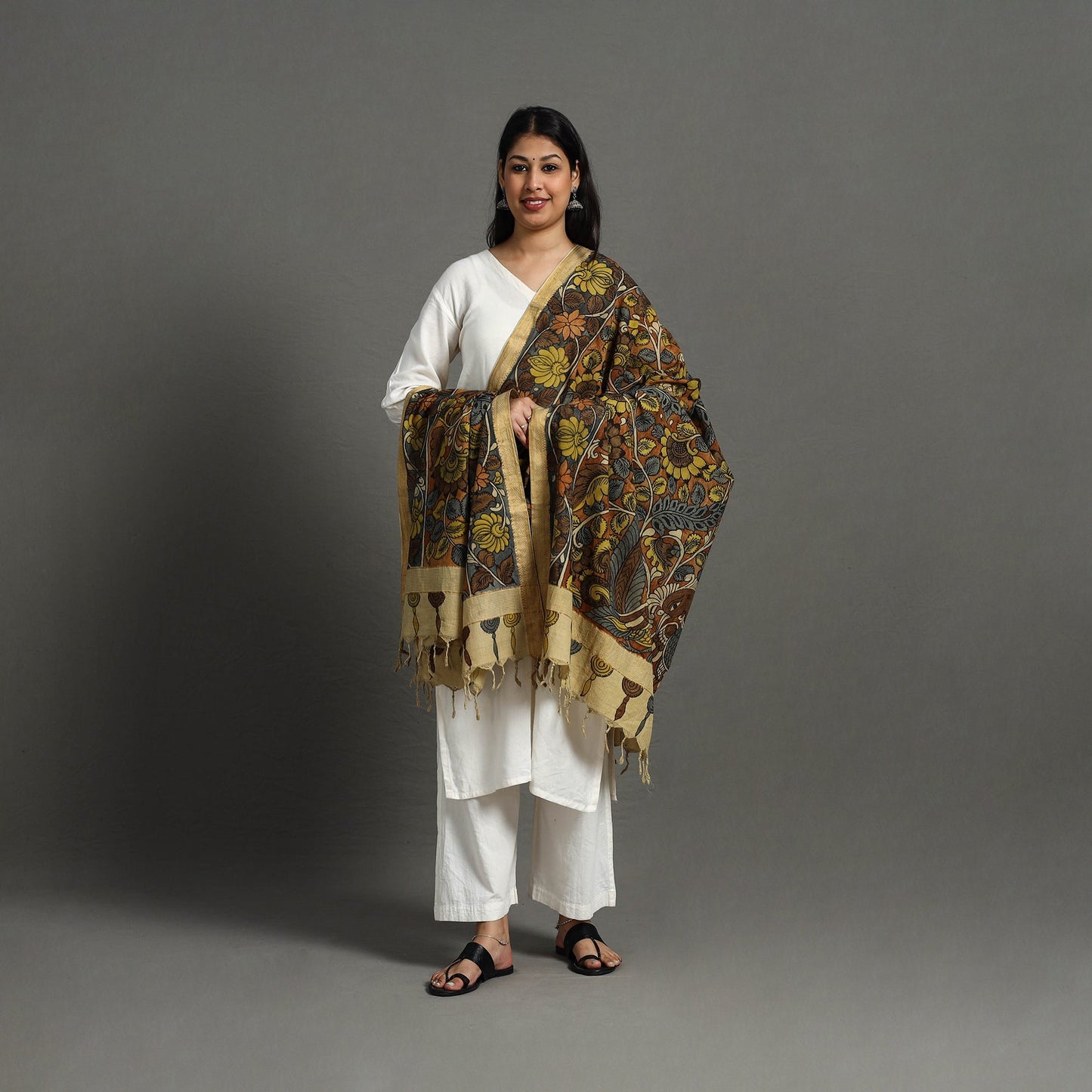 Brown - mangalagiri cotton handpainted pen work kalamkari