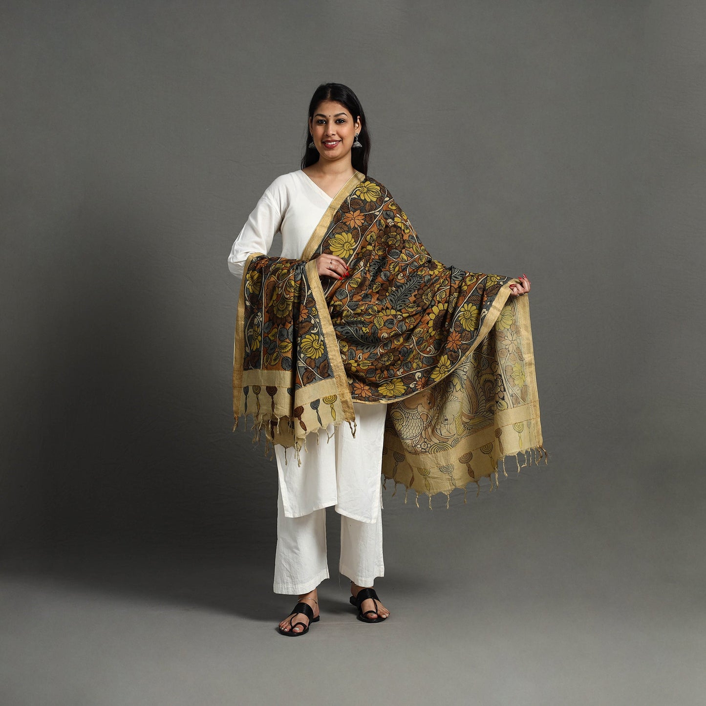 Brown - mangalagiri cotton handpainted pen work kalamkari