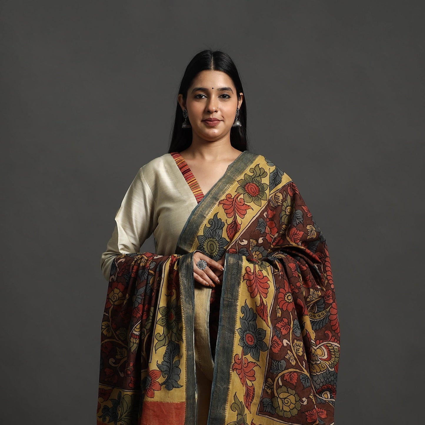 Brown - mangalagiri cotton handpainted pen work kalamkari