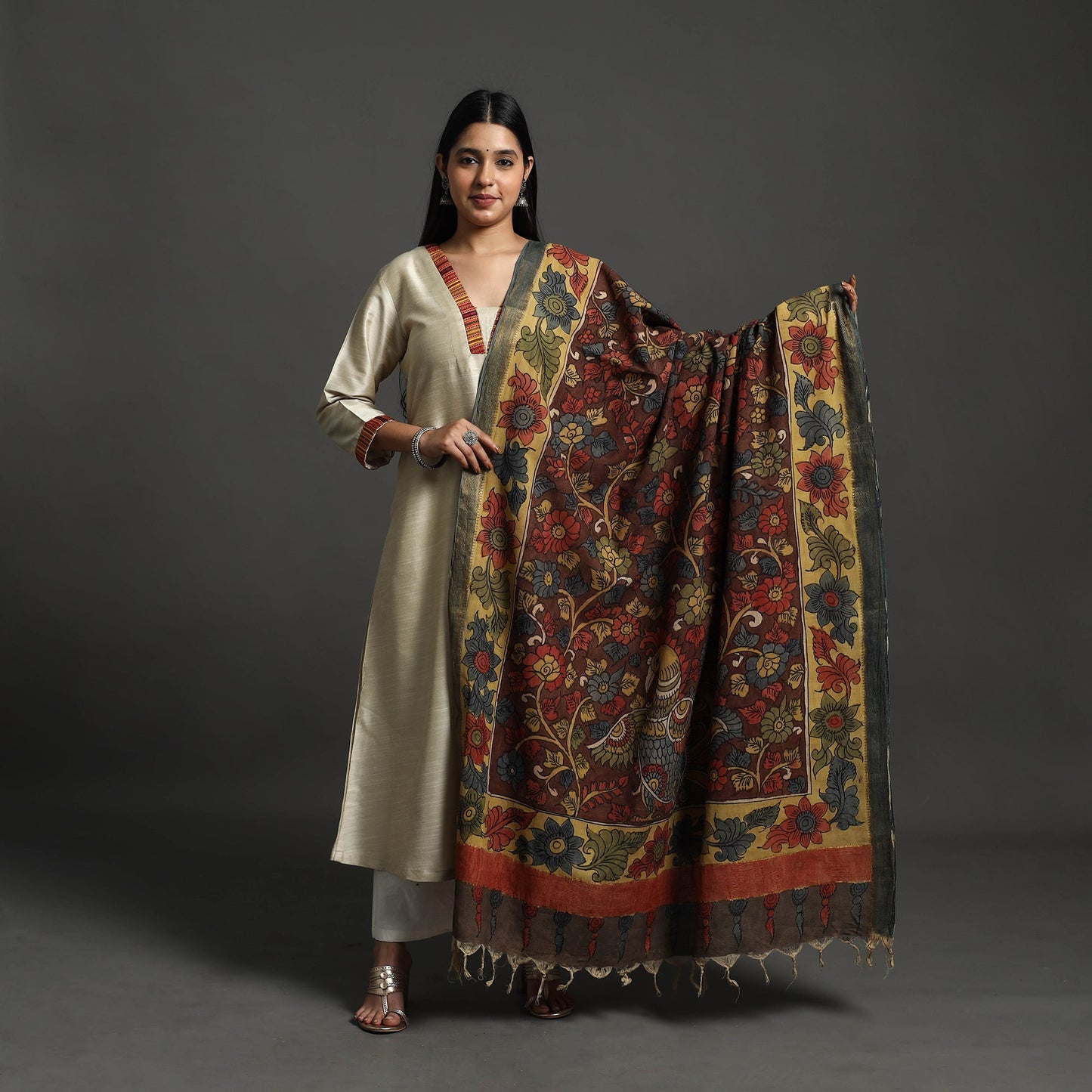 Brown - mangalagiri cotton handpainted pen work kalamkari