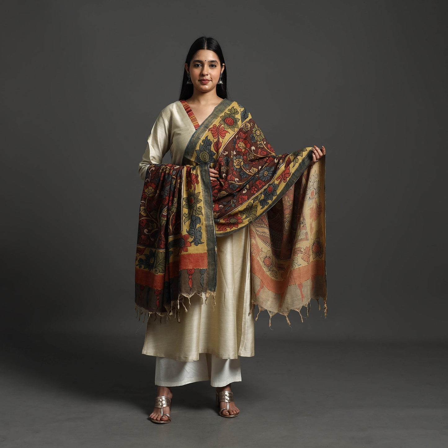 Brown - mangalagiri cotton handpainted pen work kalamkari