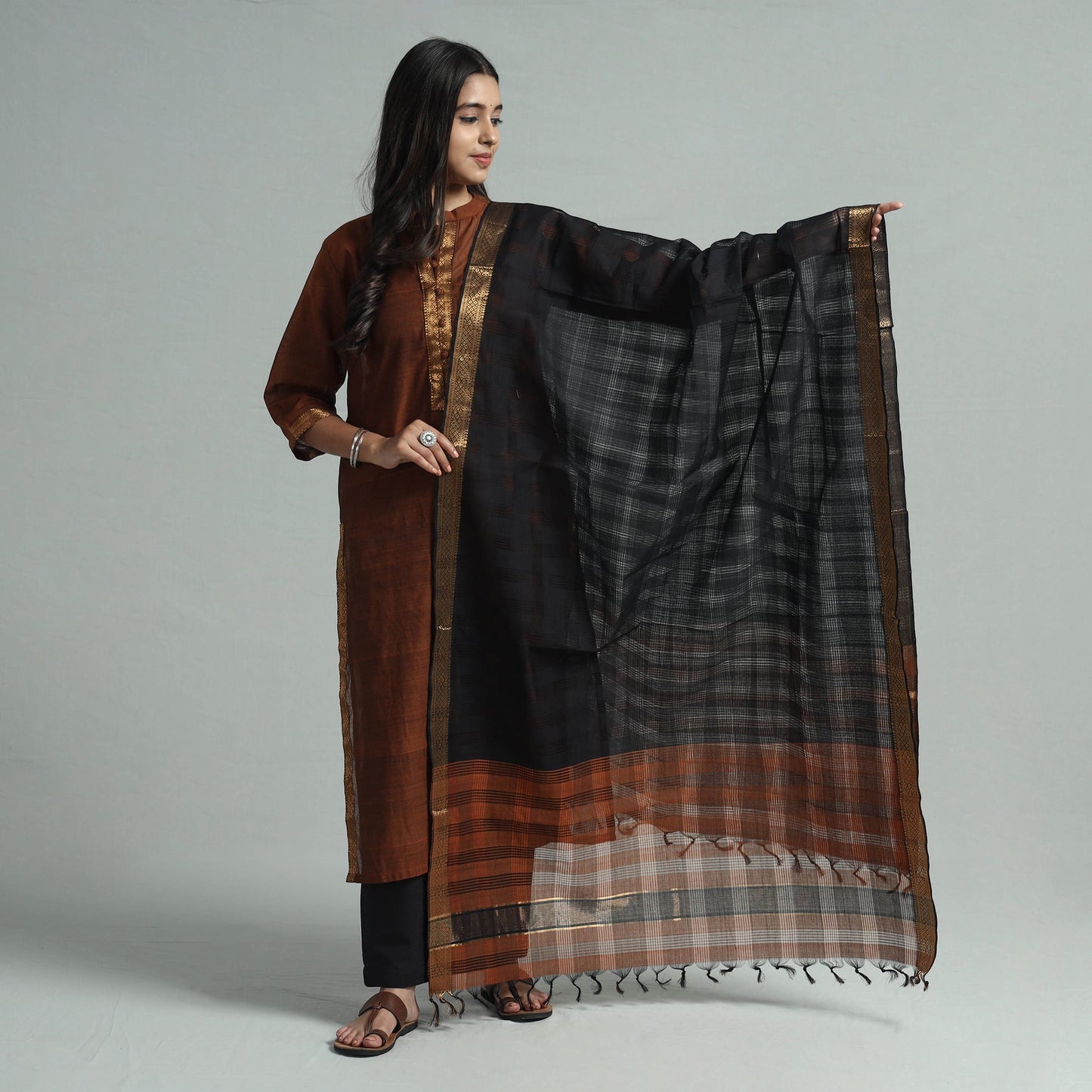 Brown - mangalagiri handloom cotton kurta with palazzo &