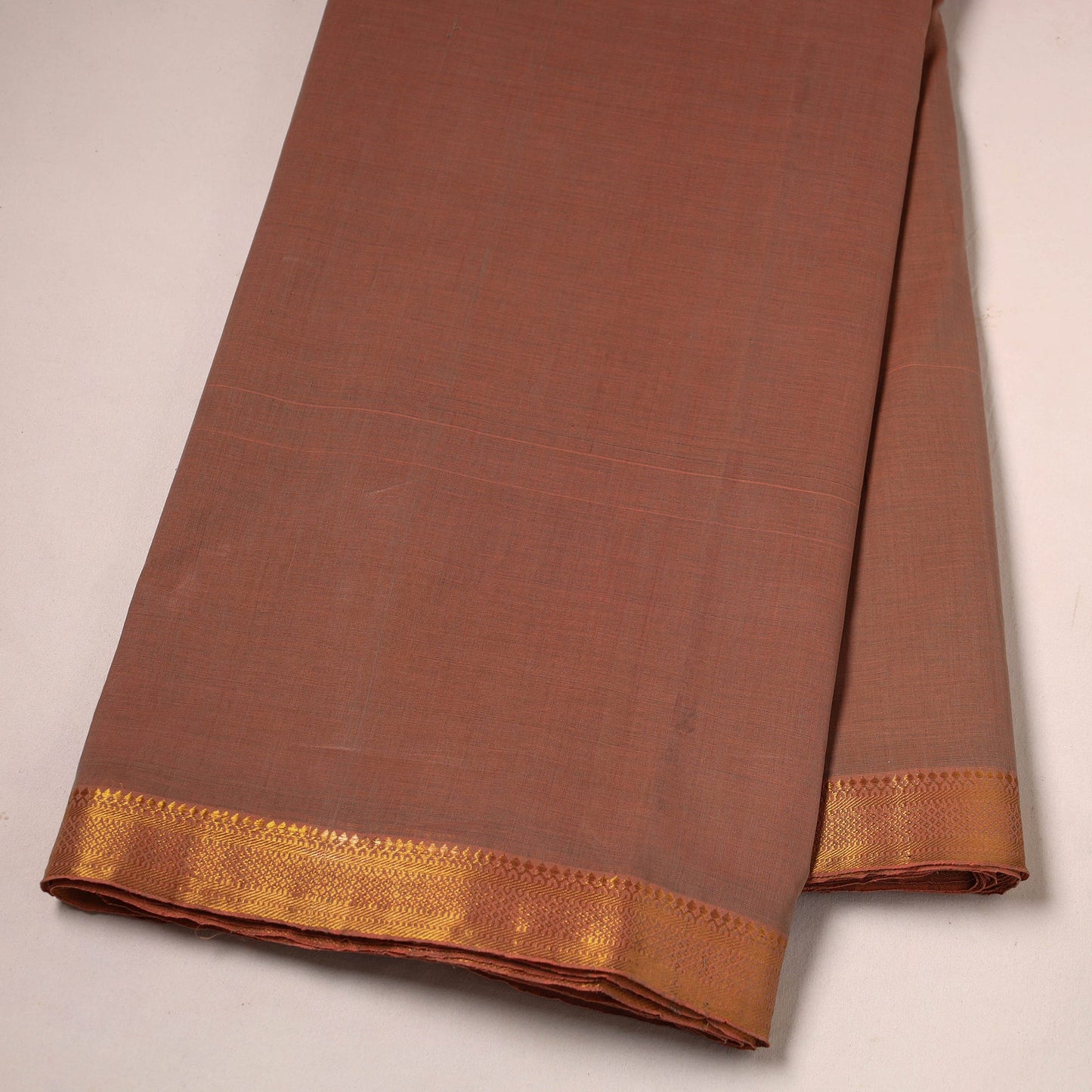 Brown Mangalagiri Cotton Fabric with Zari Border 