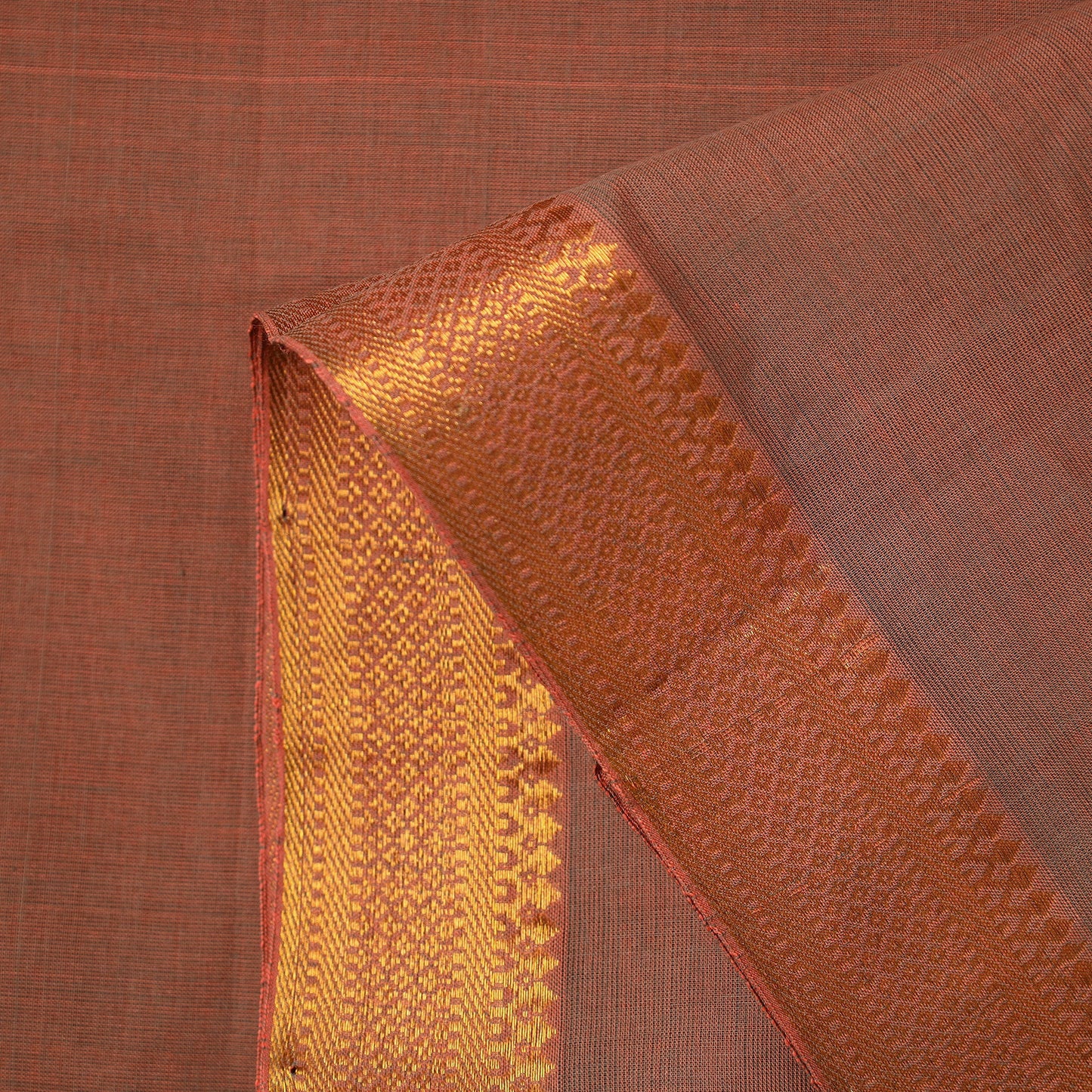 Brown Mangalagiri Cotton Fabric with Zari Border 