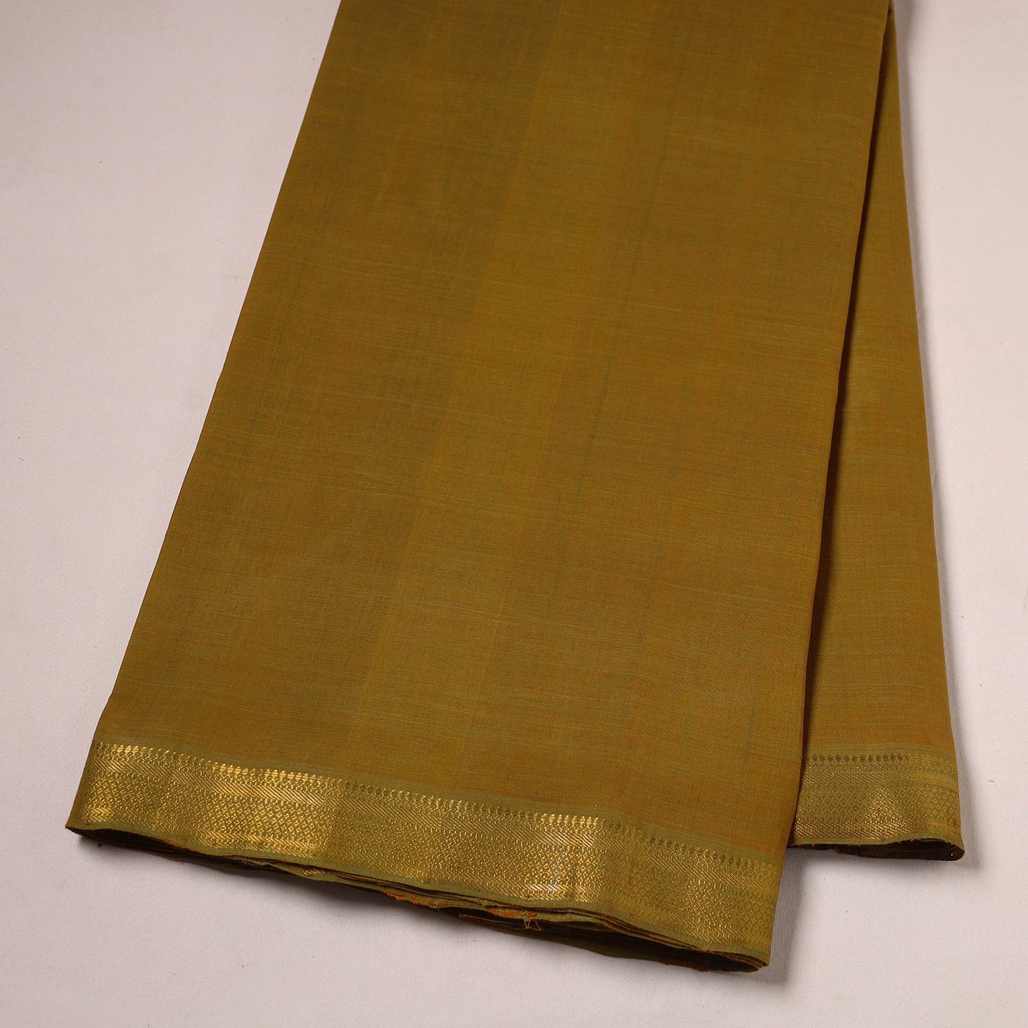 Brown Mangalagiri Cotton Fabric with Zari Border 