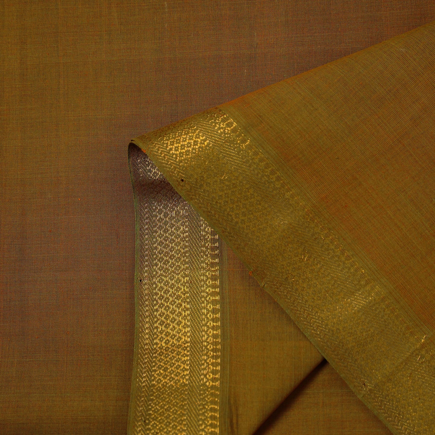 Brown Mangalagiri Cotton Fabric with Zari Border 