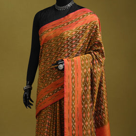 Brown - mercerised cotton handloom pochampally ikat saree