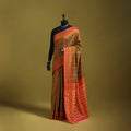 Brown - mercerised cotton handloom pochampally ikat saree