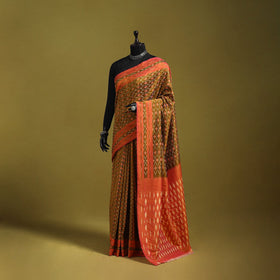 Brown - mercerised cotton handloom pochampally ikat saree