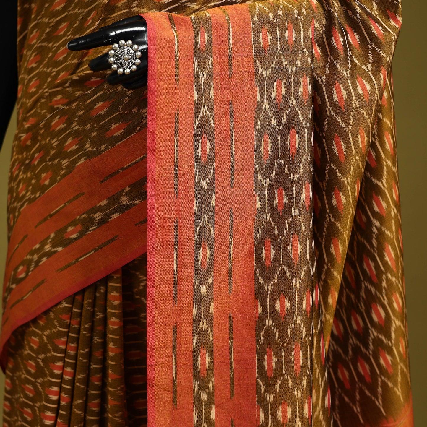 Brown - mercerised cotton handloom pochampally ikat saree