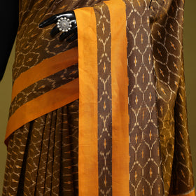 Brown - mercerised cotton handloom pochampally ikat saree