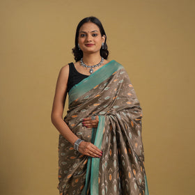 Brown Mercerised Cotton Handloom Pochampally Ikat Saree