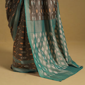 Brown Mercerised Cotton Handloom Pochampally Ikat Saree