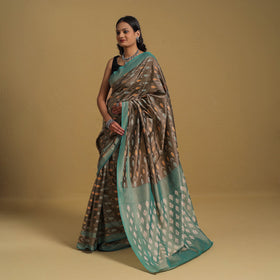 Brown Mercerised Cotton Handloom Pochampally Ikat Saree
